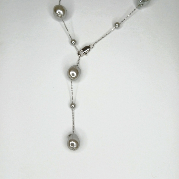 Pearl Necklace Silver Coating Mini Faux Pearls Stainless Steel - Picture 2 of 7
